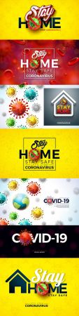 Stay home Covid 19 coronavirus and viral cell outbreak design
