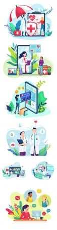 Health insurance and shopping online illustration concept