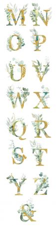 Gold letters with decorative leaves for design
