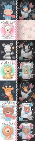 Cute cartoon animals and background design t shirt 5