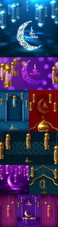 Eid Mubarak pealistic background with candles and mosque 2