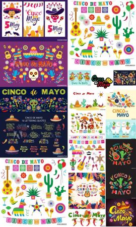 Mexican holiday Cinco de Mayo Vector Illustration Set
