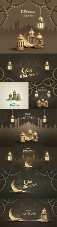 Eid Mubarak pealistic background with candles and mosque 4