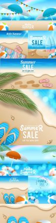 DesignOptimal Tropical sea with bright sun summer sale banner design