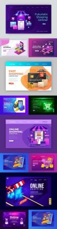 Online shopping realistic landing page design