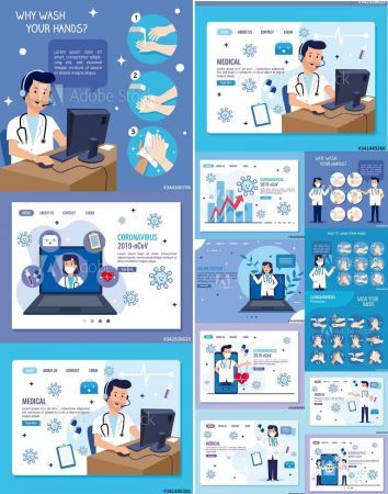 Virual Doctor and Coronavirus Information Vector Illustrations Set