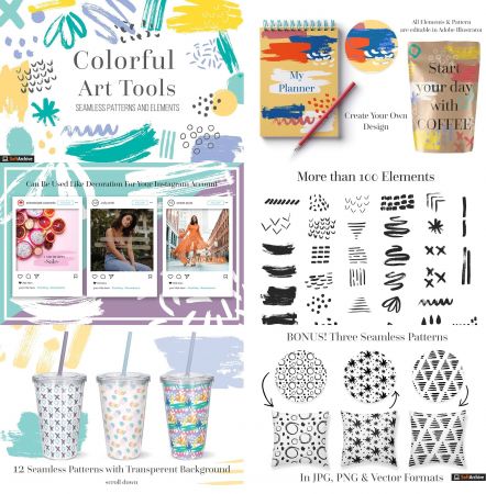 Creativemarket   Colorful Art Tools Patterns&Shapes 2785934