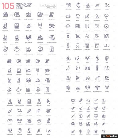105 Medical and Healthcare Icons   Line Series