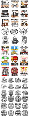 Wild West, amusement park and music festival design emblems
