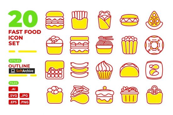 Fast Food Icon Set (Outline)