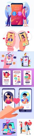 Romantic dating and dating apps flat concept illustration