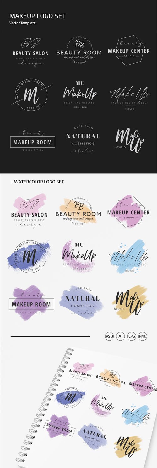 Makeup Logo Set Vector Templates