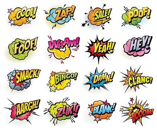 Comics speech bubbles and sound blast icons