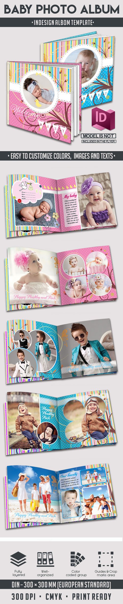 Baby Photo Album - InDesign INDD Templates - 12 Pages