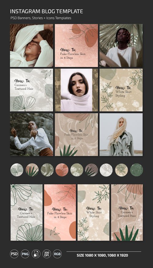 Instagram Blog Templates - PSD Banners, Stories + Icons Templates