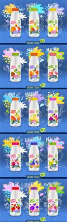 Fruit yoghurt bottle label template and advertising poster