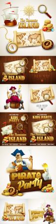 Treasure Island map and pirate party poster template