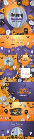 Happy Halloween holiday banner illustration collection
