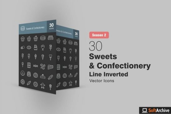 30 Sweets & Confectionery Line Inverted Icons S2