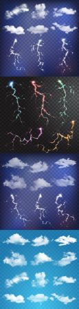 DesignOptimal Clouds and realistic lightning flash elements and sparks