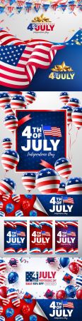 July 4 on Independence Day realistic illustrations 5