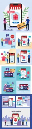 Shopping online e commerce market and retail illustration