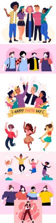 Youth Day with people hugging and jumping illustration