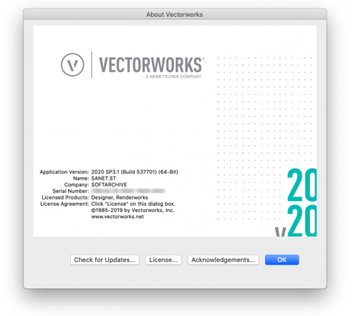 Vectorworks 2020 SP3.1 macOS