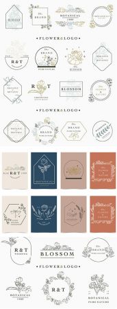 Flower Logo Collection with Leaves Geometric Illustrations #2