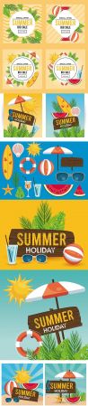 Summer Holiday Label and Vector Illustrations
