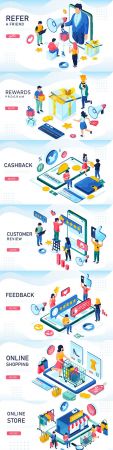 Retail sale and online purchase illustration isometric
