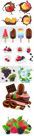 Berries and chocolate milk spray illustrations