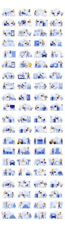 Business Scenes Bundle with People Characters Flat Illustration