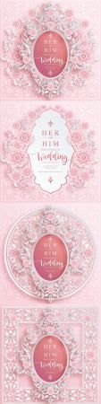 Wedding invitations and patterns on background colored paper