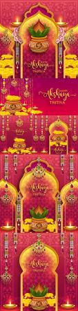 Happy Akshaya Tritiya festival decorative illustrations