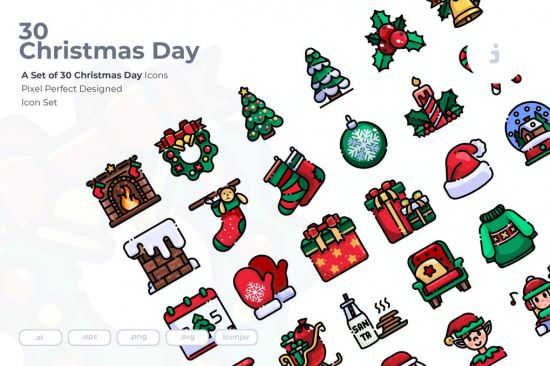 30 Christmas Day Colorline,Outline Icons