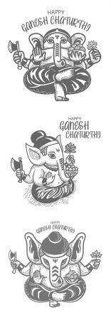 Ganesha Chaturthi black white hand drawing illustration
