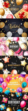 Happy birthday holiday invitation realistic balloons 14