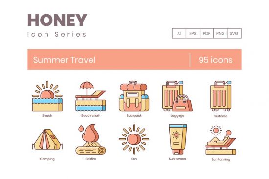 95 Summer Travel Line Icons