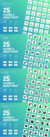 Saving & Investment Glyph, Color, Flat, Line Icons