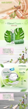 Natural cosmetics with olive oil realistic illustrations