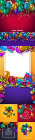 Happy birthday holiday invitation realistic balloons 16