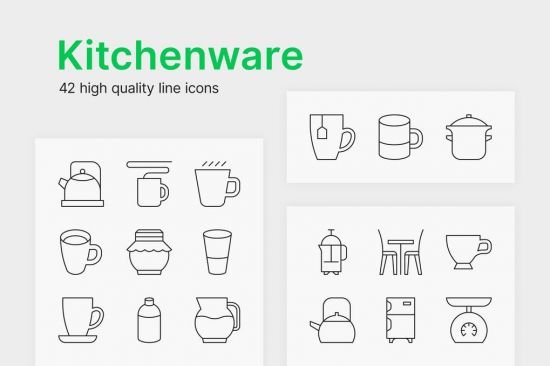 Kitchenware Icons  42 high quality line icons