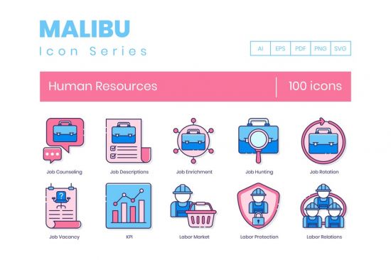 100 Human Resources Line Icons