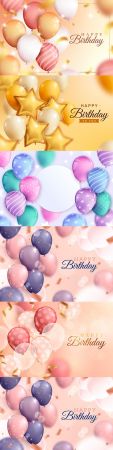 Happy birthday holiday invitation realistic balloons 15