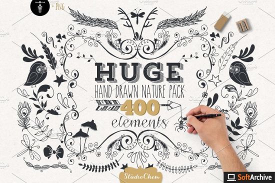Creativemarket   HUGE Hand drawn Nature Pack Elements 50189