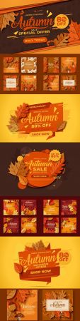 Vintage autumn sale and collection of cards with bright leaves