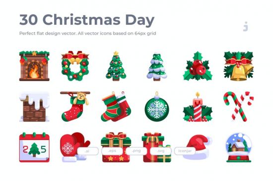 30 Christmas Day Icons   Flat