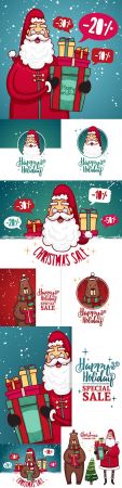Banner for Christmas with Santa and bear design template