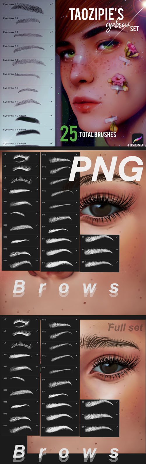 48 Eyebrow Procreate Brush Set + PNGs